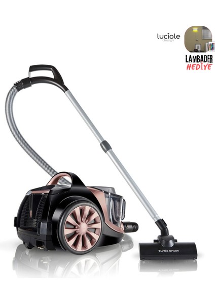 TURBO Başlıklı Ultra Güçlü Emiş Güçlü, Cyclone Max Teknolojili Toz Torbasız Elektrikli Süpürge, Hepa Filtre, Ultra Sessiz, 3l Toz Hazneli, Luciole Lambader Hediye!