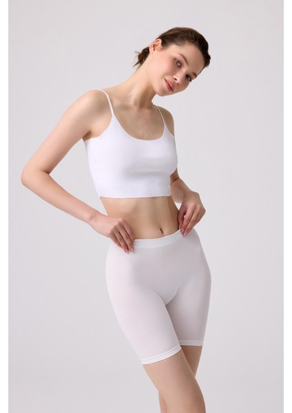 Kadın Beyaz Ultra-Rahat Seamless Yüksek Bel Uzun Paça Boxer fırsatları