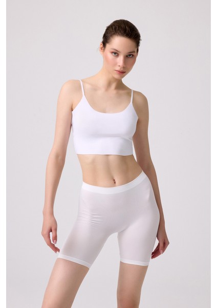 Kadın Beyaz Ultra-Rahat Seamless Yüksek Bel Uzun Paça Boxer indirimleri