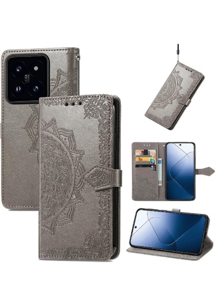 Xiaomi 14T Deri Kılıf Için Flip Case Zarif Desen Basit Iş (Yurt Dışından)