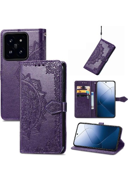 Xiaomi 14T Deri Kılıf Için Flip Case Zarif Desen Basit Iş (Yurt Dışından)
