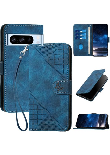 Google Pixel 8 Pro ve Kredi Kartı Yuvası Kabartmalı Kelebek Için Flip Case (Yurt Dışından)