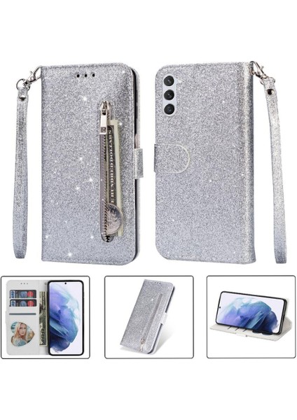 Samsung Galaxy S23 Glitter Cüzdan Kılıf Bilek Kayışı Için Fermuarlı Cebi Durumda (Yurt Dışından)