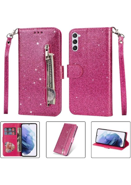 Samsung Galaxy S23 Glitter Cüzdan Kılıf Bilek Kayışı Için Fermuarlı Cebi Durumda (Yurt Dışından)