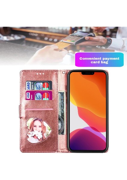 IPhone 13 Pro Için Fermuar Cep Durumda Pu Deri Bilek Kayışı Glitter Cüzdan (Yurt Dışından)