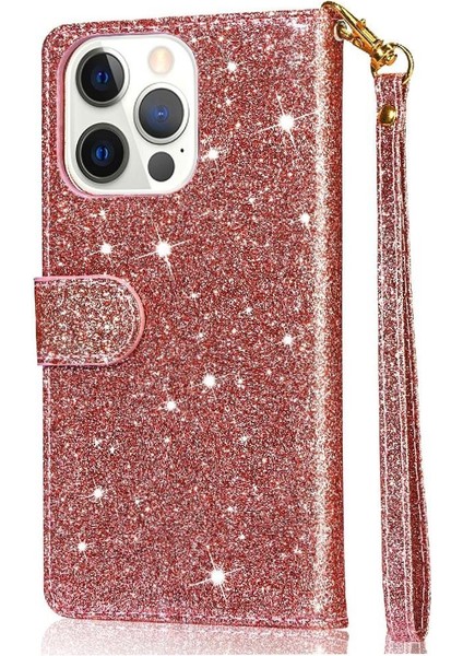 IPhone 13 Için Fermuar Cep Durumda Pro Max Pu Deri Glitter Cüzdan Kılıf (Yurt Dışından)