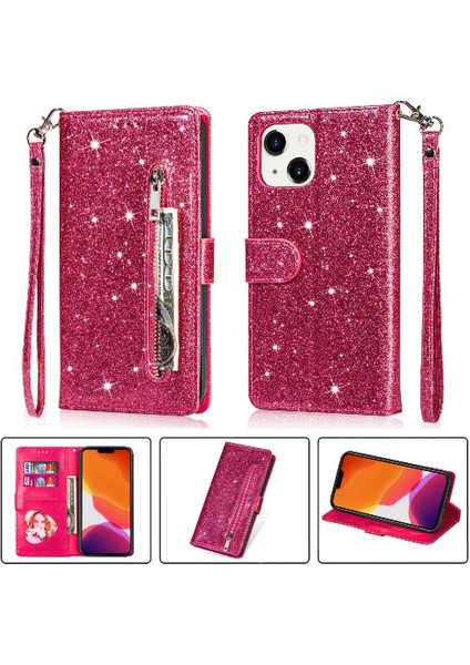 IPhone 13 Için Fermuar Cep Durumda Pro Max Pu Deri Glitter Cüzdan Kılıf (Yurt Dışından)