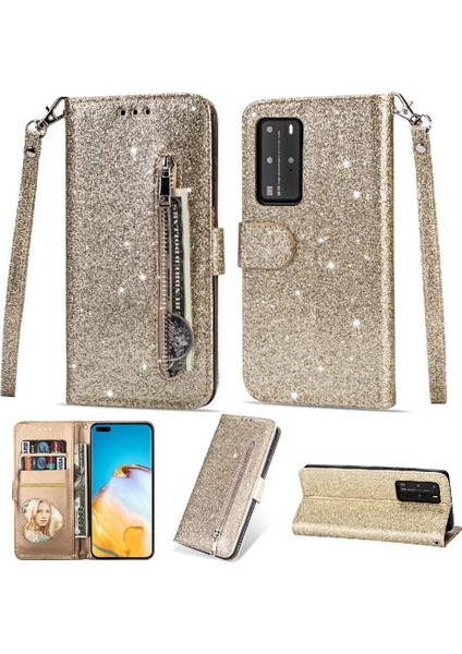Huawei P40 Için Fermuar Cep Durumda Pu Deri Bilek Kayışı Kart Tutucu Kılıf (Yurt Dışından)