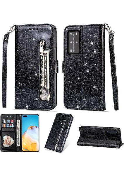 Huawei P40 Için Fermuar Cep Durumda Pu Deri Bilek Kayışı Kart Tutucu Kılıf (Yurt Dışından)
