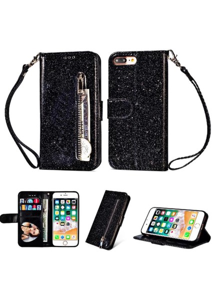 IPhone 7 Için Fermuar Cep Durumda Artı/iphone 8 Artı Bilek Kayışı Glitter Pu (Yurt Dışından)