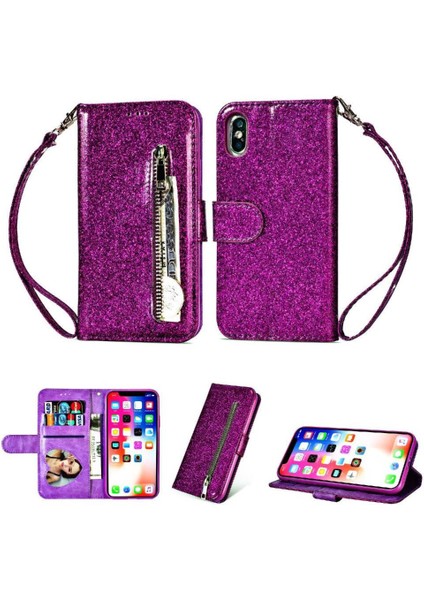 IPhone x Için Fermuarlı Cebi Durumda/iphone Xs Glitter Cüzdan Kılıf Kart Tutucu (Yurt Dışından)