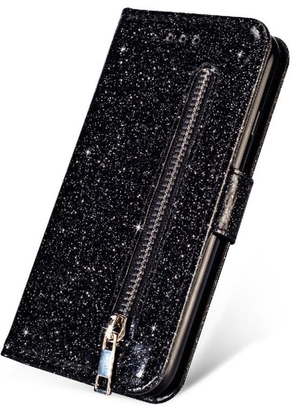 IPhone Xr Manyetik Kapatma Kart Tutucu Için Fermuar Cep Durumda Glitter Pu (Yurt Dışından)