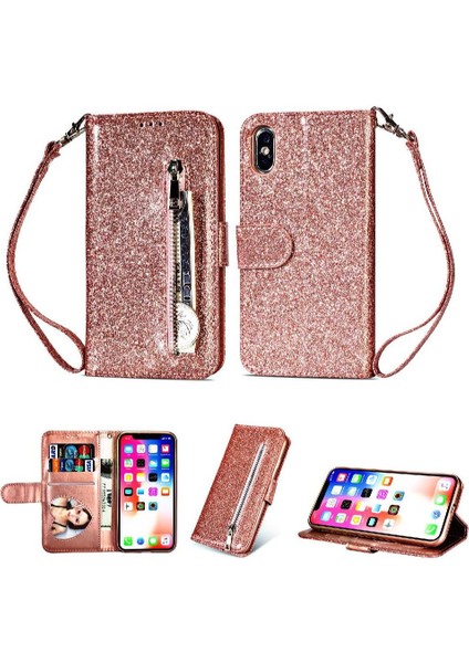 IPhone Xr Manyetik Kapatma Kart Tutucu Için Fermuar Cep Durumda Glitter Pu (Yurt Dışından)