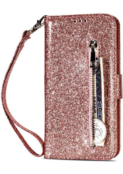 IPhone Xr Manyetik Kapatma Kart Tutucu Için Fermuar Cep Durumda Glitter Pu (Yurt Dışından)