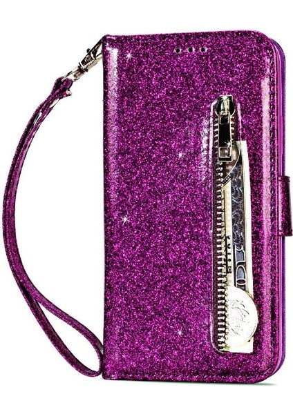 IPhone Xr Manyetik Kapatma Kart Tutucu Için Fermuar Cep Durumda Glitter Pu (Yurt Dışından)