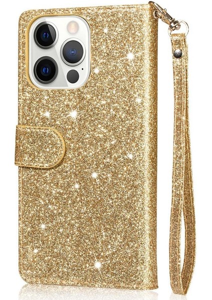 IPhone 14 Için Fermuarlı Cebi Durumda Pro Manyetik Kapatma Pu Deri Glitter (Yurt Dışından)