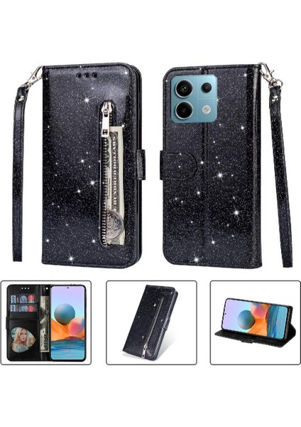 Xiaomi Poco X6 5g Için Fermuarlı Cebi Durumda Pu Deri Bilek Kayışı Glitter (Yurt Dışından)