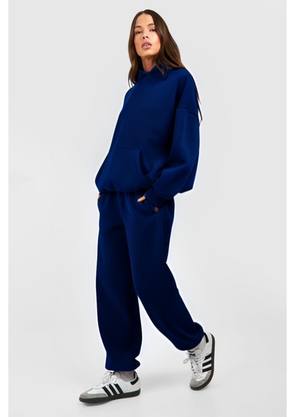 Kadın Baskısız 3 Iplik Bol Kesim Rahat Kalıp Kışlık Oversize Eşofman Takımı