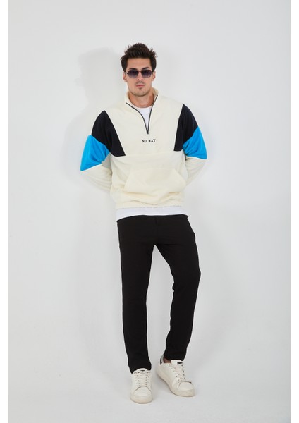 Erkek Yarım Fermuarlı Polar Sweatshirt Önden Cepli