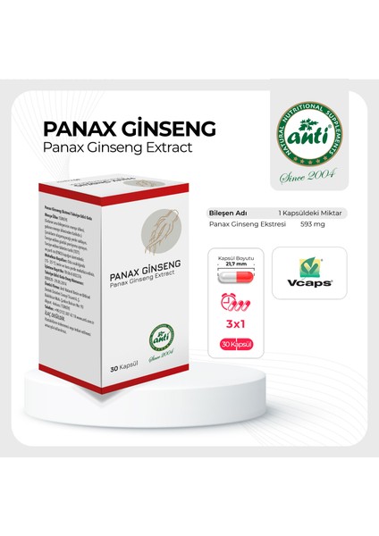 Panax Ginseng Ekstresi(%12 ginsenosides) 30 Kapsül