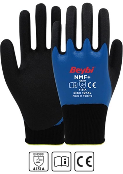 Nmf+ 9 Beden 12'li Double Mikro Köpük Tam Nitril Kaplı Polyester Örgü Eldiven