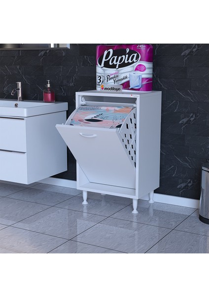 Söke 50X75X32,5 cm Kirli Çamaşır Dolabı Sepetli Banyo Dolabı Mutfak Dolabı Çok Amaçlı Dolap