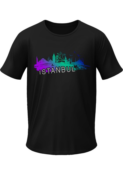 Istanbul Temalı Klasik Kesim Pamuk Unisex Tişört