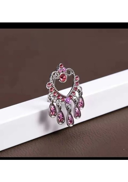 Pembe Zirkon Taşlı Gösterişli Çelik Göbek Piercingi