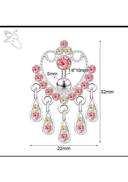 Pembe Zirkon Taşlı Gösterişli Çelik Göbek Piercingi