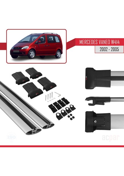 Mercedes Vaneo (W414) 2002-2005 Arası ile Uyumlu Fly Model Ara Atkı Tavan Barı Gri 2 Adet indirimleri