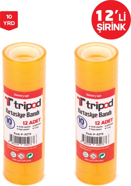 Kırtasiye Şeffaf Bandı 10 Yard Tripod P-5273 12lı