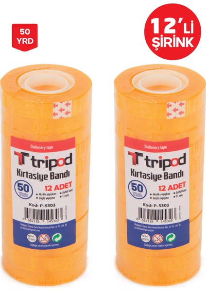 Kırtasiye Band Şeffafı 50 Yard Tripod P-5303 12lı Paket