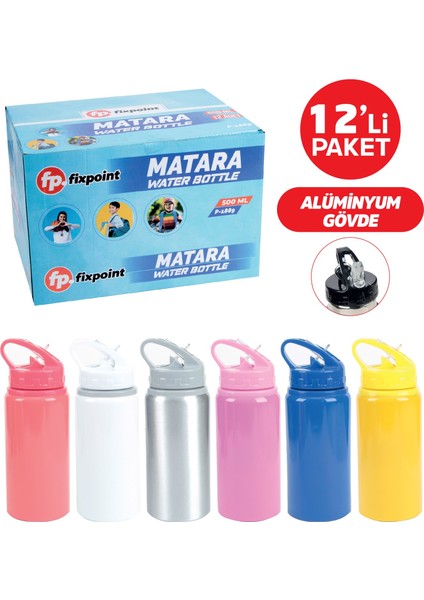 Alüminyum Matara Renkli P-1889 12lı Paket