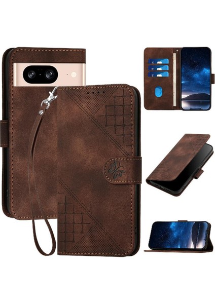 Ayrılabilir El Kayışı Kabartmalı Kelebek ile Google Piksel 8 Için Flip Case (Yurt Dışından)