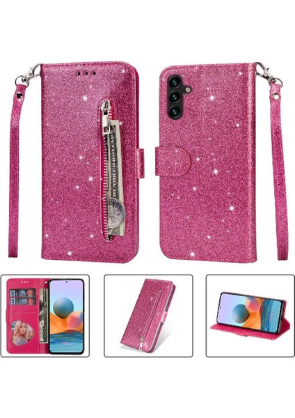 Samsung Galaxy A54 5g Için Fermuarlı Cebi Durumda Glitter Cüzdan Kılıf Bilek (Yurt Dışından)