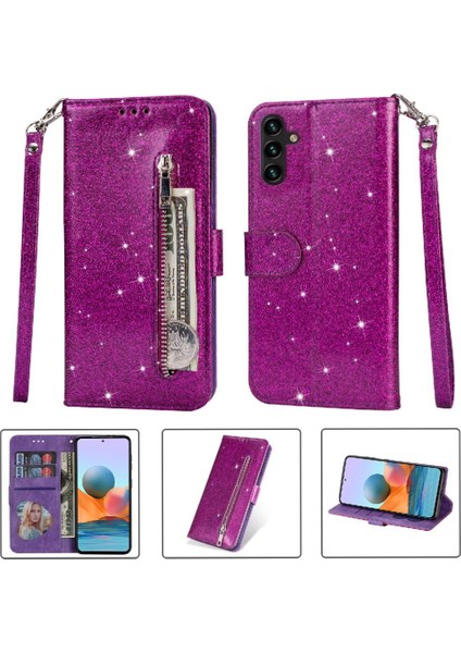 Samsung Galaxy A54 5g Için Fermuarlı Cebi Durumda Glitter Cüzdan Kılıf Bilek (Yurt Dışından)