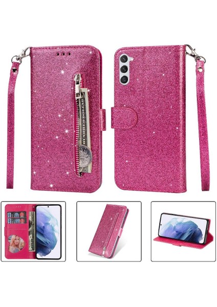 Samsung Galaxy S23 Glitter Cüzdan Kılıf Bilek Kayışı Için Fermuarlı Cebi Durumda (Yurt Dışından)