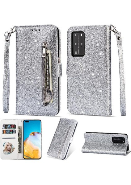Huawei P40 Için Fermuar Cep Durumda Pu Deri Bilek Kayışı Kart Tutucu Kılıf (Yurt Dışından)