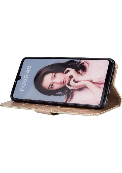 Huawei P30 Lite Glitter Cüzdan Kılıf Bilek Kayışı Için Fermuarlı Cebi Durumda (Yurt Dışından)