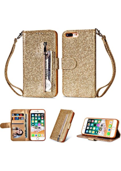 IPhone 7 Için Fermuar Cep Durumda Artı/iphone 8 Artı Bilek Kayışı Glitter Pu (Yurt Dışından)