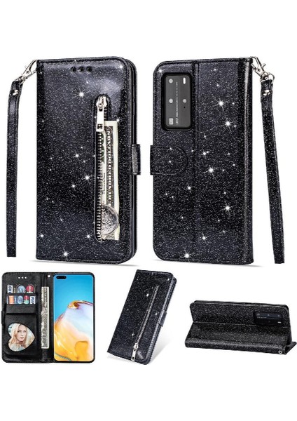 Huawei P40 Için Fermuar Cep Durumda Pu Deri Bilek Kayışı Kart Tutucu Kılıf (Yurt Dışından)