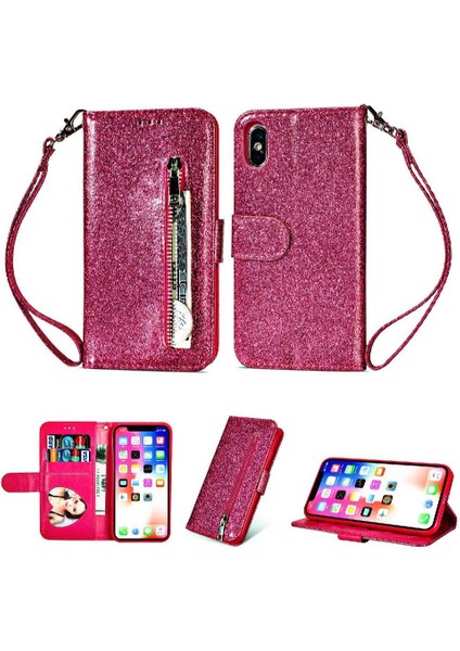 IPhone Xr Manyetik Kapatma Kart Tutucu Için Fermuar Cep Durumda Glitter Pu (Yurt Dışından)