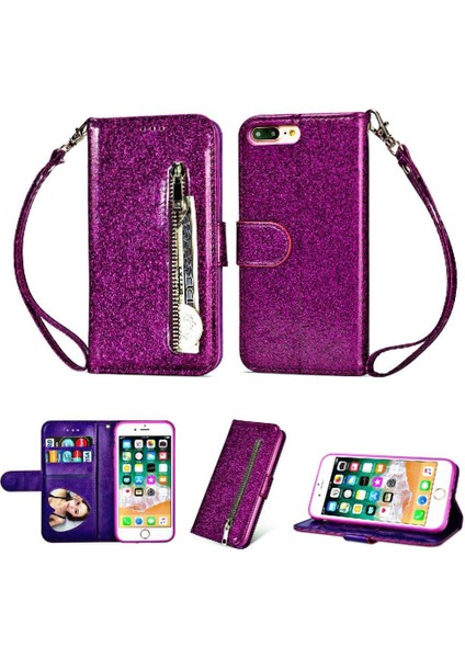 IPhone 7 Için Fermuar Cep Durumda Artı/iphone 8 Artı Bilek Kayışı Glitter Pu (Yurt Dışından)