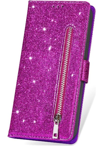 IPhone 13 Mini Manyetik Kapatma Glitter Cüzdan Pu Için Fermuarlı Cebi Durumda (Yurt Dışından)