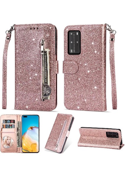 Huawei P40 Lite Için Fermuar Cep Durumda Pu Deri Bilek Kayışı Kart Tutucu (Yurt Dışından)