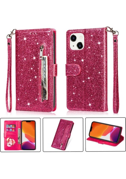 IPhone 13 Için Fermuar Cep Durumda Pro Max Pu Deri Glitter Cüzdan Kılıf (Yurt Dışından)