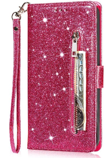 IPhone 13 Için Fermuar Cep Durumda Pro Max Pu Deri Glitter Cüzdan Kılıf (Yurt Dışından)