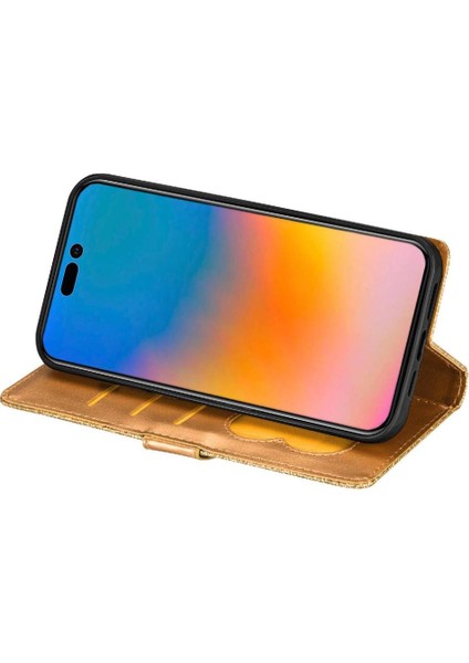 IPhone 14 Için Fermuarlı Cebi Durumda Pro Manyetik Kapatma Pu Deri Glitter (Yurt Dışından)