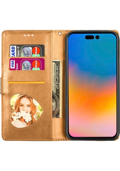 IPhone 14 Için Fermuarlı Cebi Durumda Pro Manyetik Kapatma Pu Deri Glitter (Yurt Dışından)
