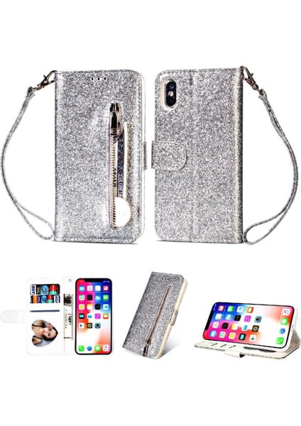 IPhone x Için Fermuarlı Cebi Durumda/iphone Xs Glitter Cüzdan Kılıf Kart Tutucu (Yurt Dışından)